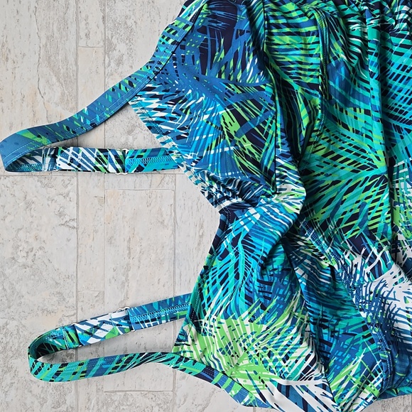 L.L. BEAN Tankini SWIM top Tropical Blue and Green Women's Top size 12 - Picture 2 of 7